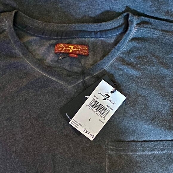 7FAM 7 for All Mankind V Neck Tee Shirt Distressed Black Youth Size Large NEW - Picture 5 of 7